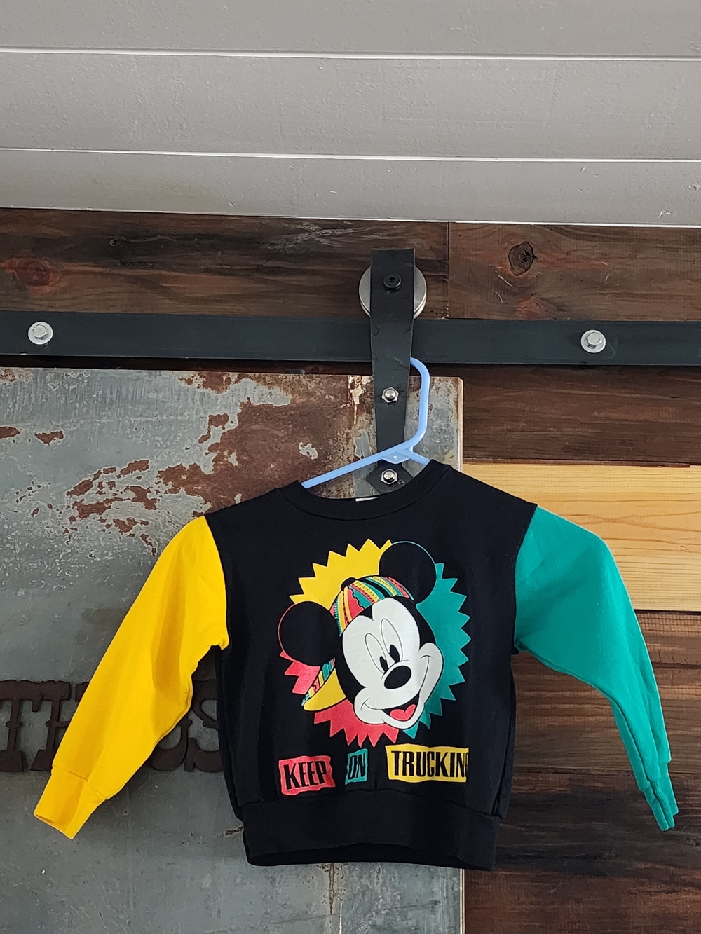 Vintage 80's Disney Colorblock Mickey Graphic Sweatshirt - Black/Yellow/Teal